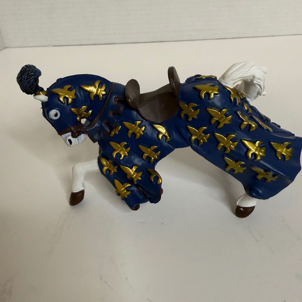 Papo 2005 Medieval Knight Horse Blue Gold Fleur-de-lis Armored‎ Figure 39338